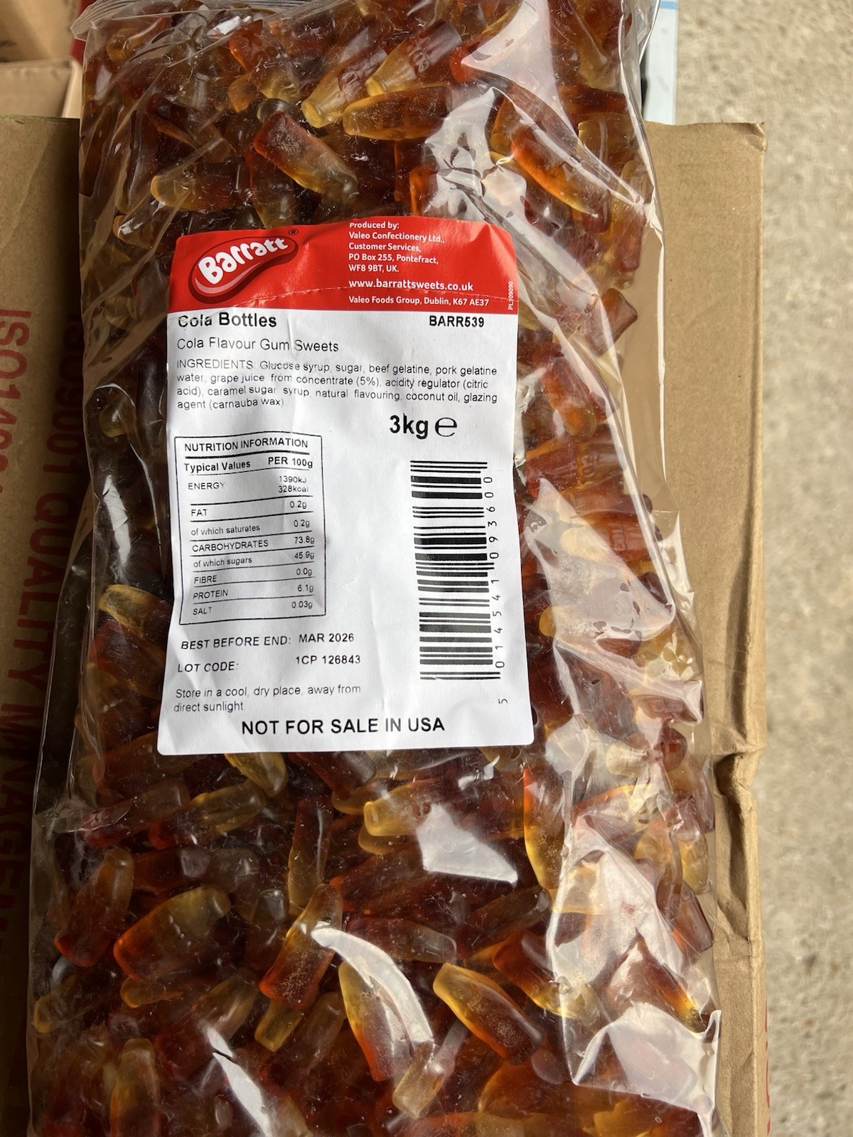 Barratt Cola Bottles - 3kg Bulk Bag - Fruit Flavoured Gummy Sweets - Gluten Free