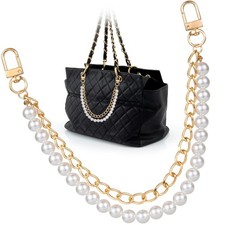 Pearl Purse Double Chain, Bag Extender Chain for Women, Gold Alloy Purse Stra...