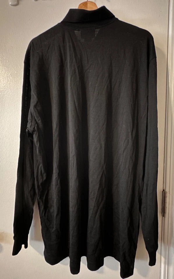 Marbas Black Mens XL Italy Fine Merino Wool Pullover Knit 1/4 Button Longsleeves - Image 4 of 4