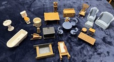 Vintage Wooden Miniature Dollhouse Furniture Set Cast Iron Stove Accessories