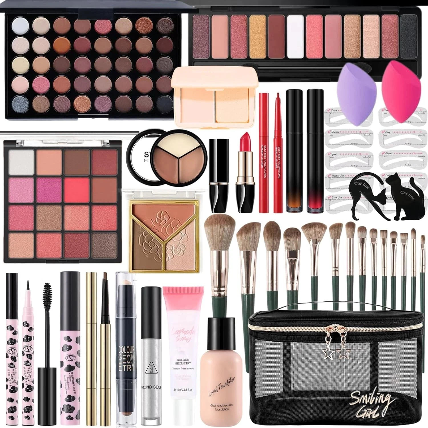 All-In-One Makeup Kit Gift Set - Eyeshadow Palette, Mascara, Contour & More