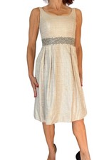 Carmen Marc Valvo A Line Cocktail Dress Ivory Gold Embellished Waist Fits 2