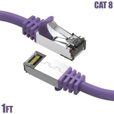 1FT CAT8 RJ45 Network LAN Ethernet Cable SFTP Copper 40Gbps 2GHz 26AWG Purple