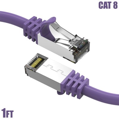 1FT CAT8 RJ45 Network LAN Ethernet Cable SFTP Copper 40Gbps 2GHz 26AWG Purple