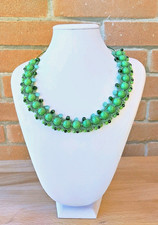 Collana Uncinetto Girocollo Filo Gioiello E Cristalli Verde