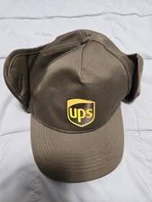 UPS Hat Cap Fitted Brown Ear Flap WearGuard Lined Trapper Winter Work Sz M/L