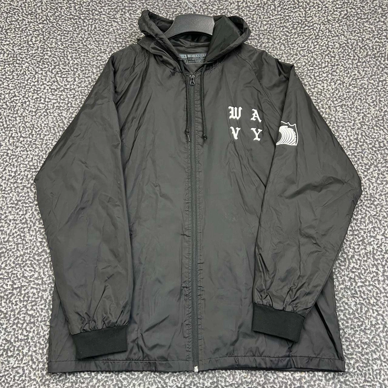 Wavy Windbreaker Jacket Men Extra Large Black Full Zip Hooded Long Sleeve XL