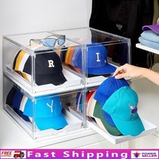 Stackable Hat Organizer Box W/ Sliding Tray Transparent Storage 24 Hats New