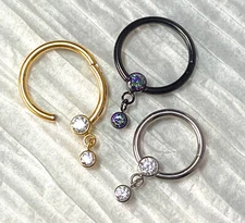 1pc Solid Titanium Gem Dangle Hinged Segment Ring Helix Septum Clicker