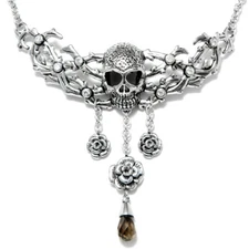 Skull Rose Pendant white Crystal Stainless Steel Necklace