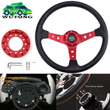 14" Red Steering Wheel + Wheel Adapter Plate For Logitech G25 G27 G920 G923
