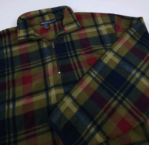 Vintage 90s Nautica Multicolor Plaid Fleece Pullover Sweatshirt USA Made Outdoor - Picture 3 of 7