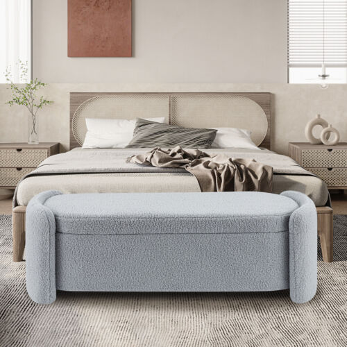 Modern Upholstered Storage Bench-Entryway Bench Ottoman for Bedroom End of Bed - Picture 2 of 14