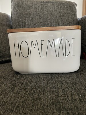 Rae Dunn HOMEMADE Bread Box Snack Storage Container With Liner Lid Farmhouse HTF