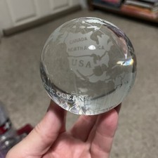 Crystal Ball Etched World Globe Earth 3  Paperweight Clear/Frosted Glass