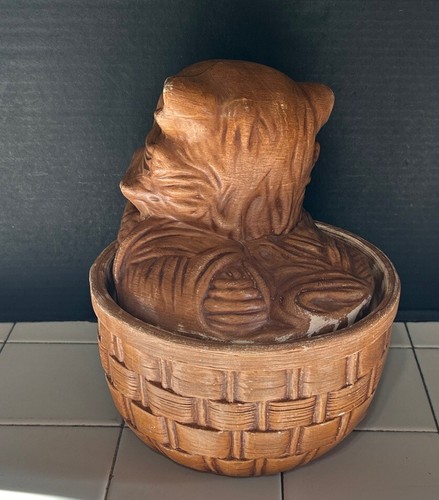 Vintage Twin Winton California Pottery Brown Cat Kitten In Basket Cookie Jar - Picture 15 of 19