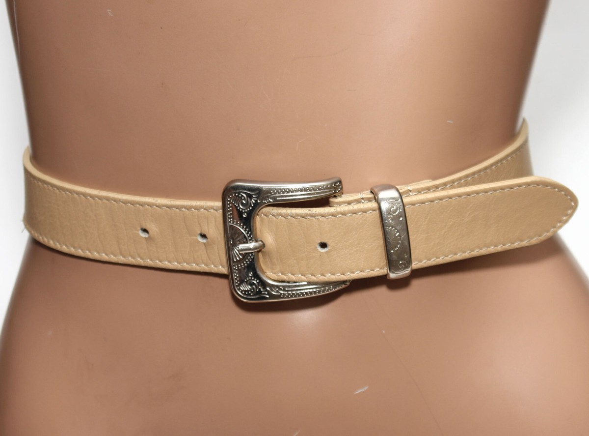 BERGE Beige Genuine Leather Belt - Silver Buckle SIZE M - 38  display picture 3