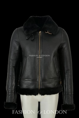 Damen B3 Lammfell Felljacke Bomber Pilot Pilot RAF schwarz/schwarz Pelzjacke