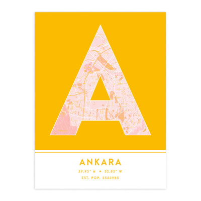 Ankara Turkey City Map Typography Unframed Wall Art Print 12x16 In