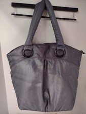Bath  Body Works VIP Satin Steel Gray Shoppers Puffer Tote Bag Zip Top Purse