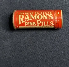 New Old Stock Tin Ramon's Pink Pills Laxative Brown Le Roy NY Little Doctor