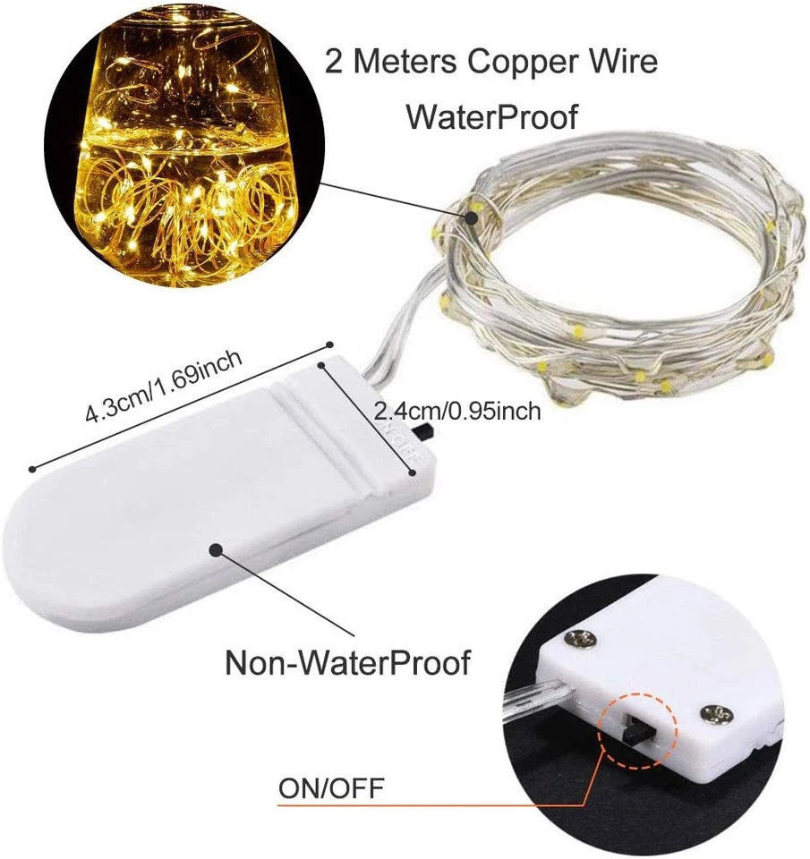 15 Pezzi 20 LED 2M Mini Lampada a Fili Di Rame Bianco Caldo, Luci - Immagine 2 di 4