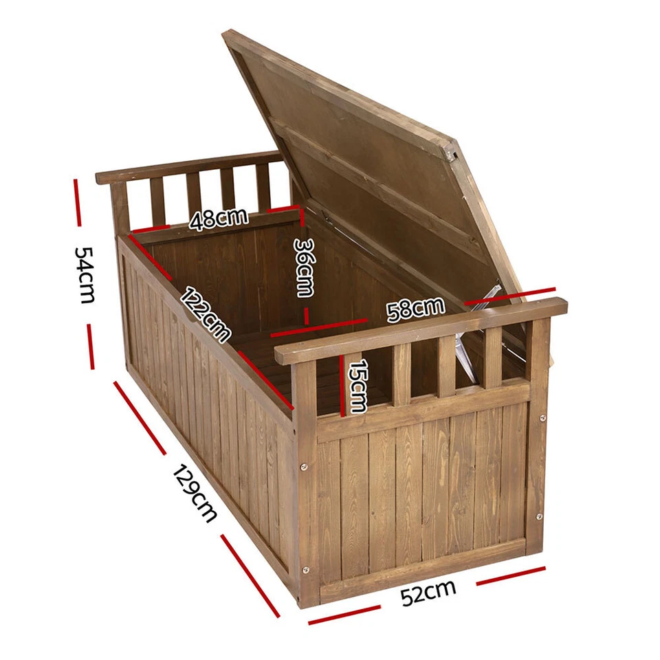 Gardeon Outdoor Storage Box Wooden Garden Bench 129cm Chest Tool Toy Sheds XL - image 2 of 4