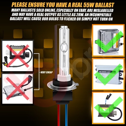 2x H7 55W 50W METAL BASE CERAMIC BULBS HID XENON CONVERSION KIT 43K 6000K 8000K - Picture 9 of 9