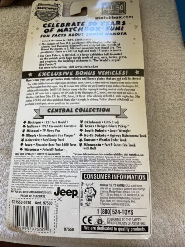 Matchbox Across America South Dakota Jeep Wrangler Green Mount Rushmore 1/56 #40 - Picture 2 of 2