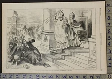 1873 POPE CHURCH HUMOR SATIRE CATHOLIC C S REINHART WOODCUT ART HISTORIC 27273