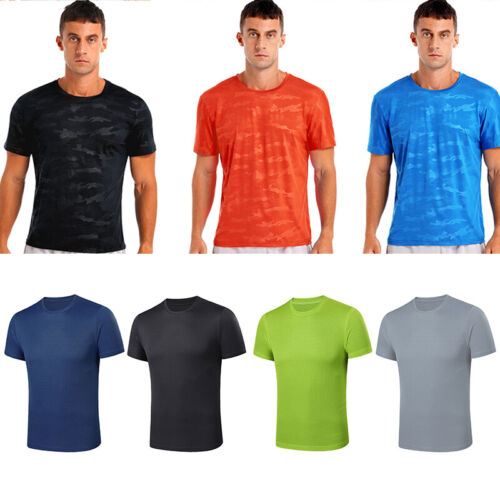 Men's T-shirt Short Sleeve Crew Neck Workout Sports Fitness Quick Dry Tops - Picture 1 of 105