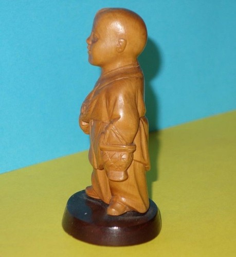 ANTIQUE VTG CULTURE REVOLUTION CHINESE WOODEN CARVED STATUE WOOD CHILD - SIGNED - Picture 9 of 12
