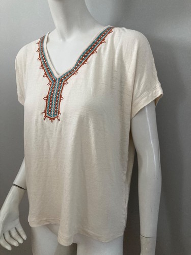 J. Jill Pure Jill Linen Blend Top Embroidered Short Sleeve Med