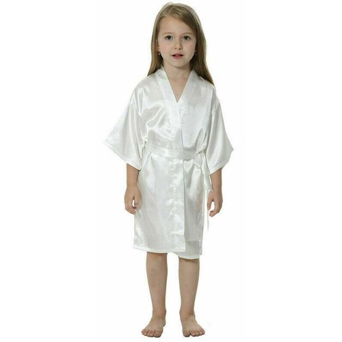 Toddler Baby Kids Girls Solid Silk Satin Kimono Robes Bathrobe Sleepwear Clothes - Picture 4 of 23