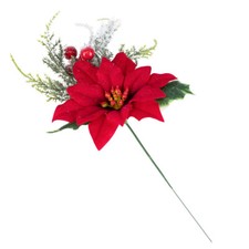 Bulk Lot of 12 Artificial Poinsettia and Holly 10-1/2" Floral Picks