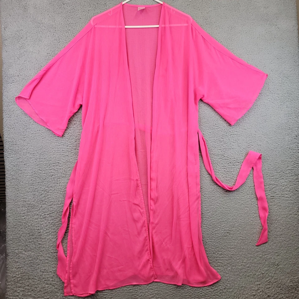 No Boundaries Women’s Sheer Cardigan Duster S/M Juniors Hot Pink Cover Up - Image 2 of 4