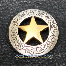 WESTERN SADDLE HORSE TACK ANTIQUE GOLD ENGRAVED RANGER STAR CONCHOS screw back