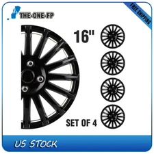 Black 16" Set of 4 Wheel Covers Full Rim Snap On Hub Caps Fit R16 Tire & Wheels