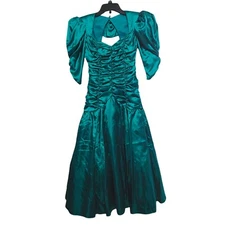 Gunne Sax Jessica McClintock 80s Green Open Back Bow Party Prom Dress Size 3/4