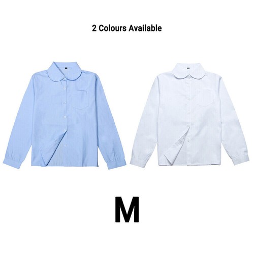 Girls Peter Pan Collar Long Sleeve School Shirt with two button Adjustable Cuff - Picture 17 of 20