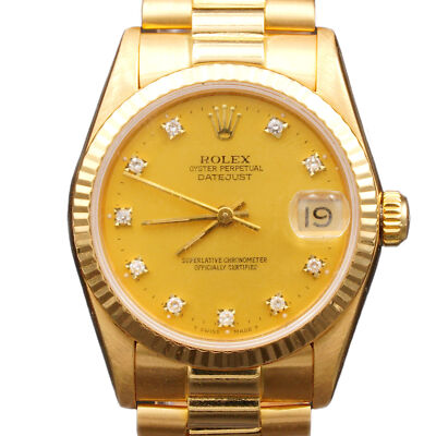 Midsize Rolex Datejust 18K Yellow Gold Watch FACTORY Gold Diamond Dial 68278