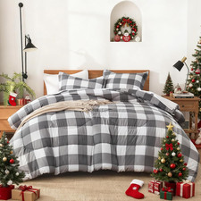 Plaid Comforter Queen 90X90Inch , Gray White Checkered Gingham Buffalo Bed Set f