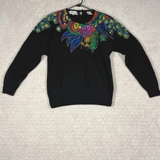 Vtg Westbound Sweater Women’s Size Small Beverly Goldberg Grandma Sequined Black