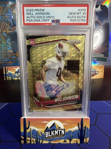 2025 Panini Prizm #370 Will Johnson RC Gold Vinyl Auto /5 PSA GEM MT 10-AA