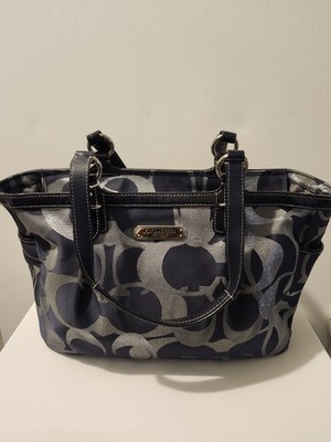 Authentic Coach F13675 Legacy Blue/Silver Signature Canvas & Leather