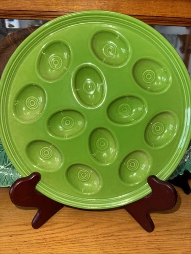 Vintage Fiesta Deviled Egg Serving Plate/Tray Green  EUC