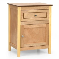Costway Nightstand with Drawer Accent Side End Table Storage Cabinet Natural