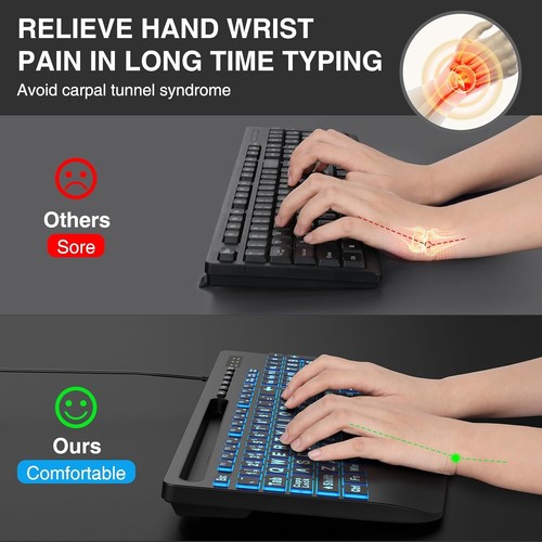 SABLUTE Large Print Backlit Computer Keyboards, Wired Lighted USB Black - Afbeelding 4 van 9