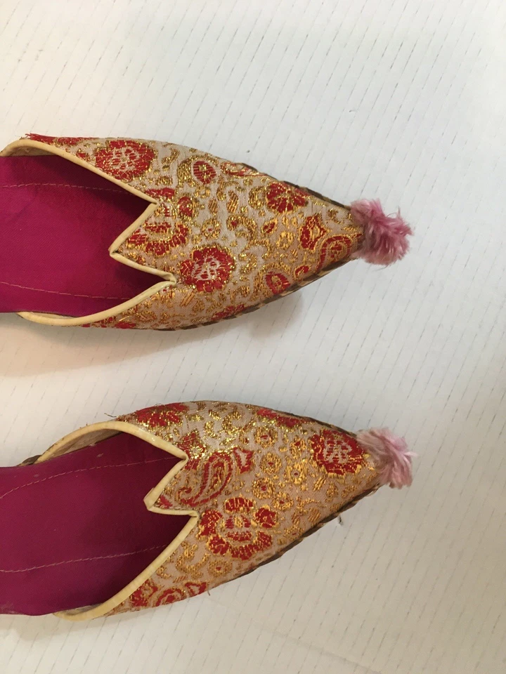 Pantalones harén turco satinado rosa Wm Lg 1955 de colección, velo, 2 prs zapatillas turcas Foto 3 de 4