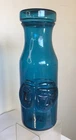 VINTAGE BLENKO GLASS LIDDED UTILITY JAR 557 W/ FACES MEDALLION WAYNE HUSTED TEAL